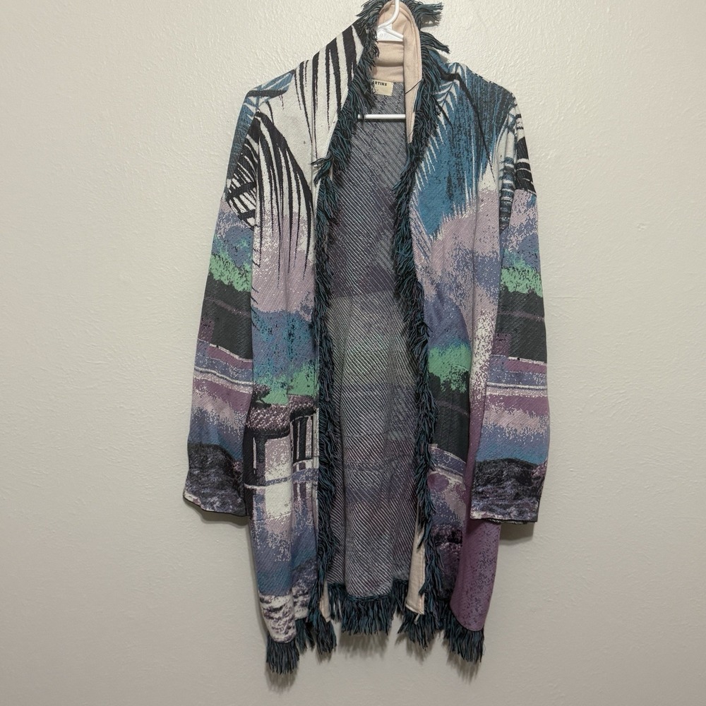 Anthropologie Aldo Martins Tropical Boho Fringed Cardigan with Pockets No Belt - Picture 4 of 10
